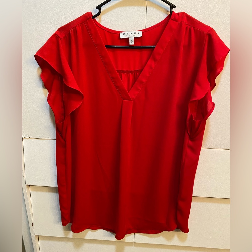 CHAUS Size L Red Blouse